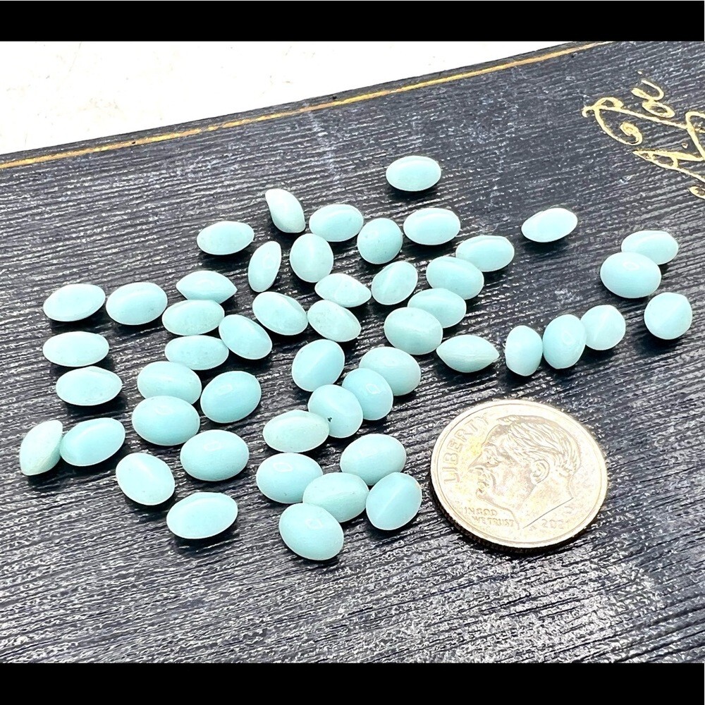 Baby blue vintage oval smooth top loose rhinestones opaque jewelry findings