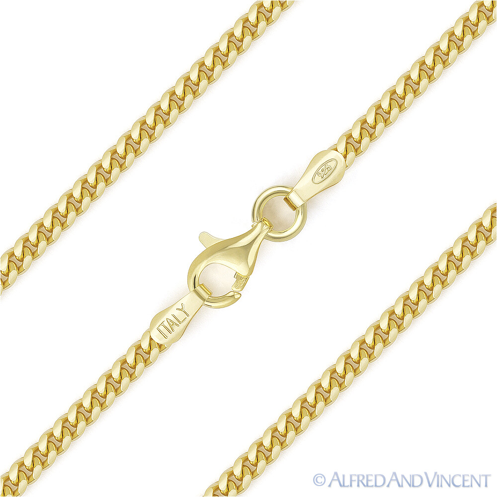 1.9mm Miami Cuban Link 925 Sterling Silver 14k Yellow Gold-Plated Chain Necklace