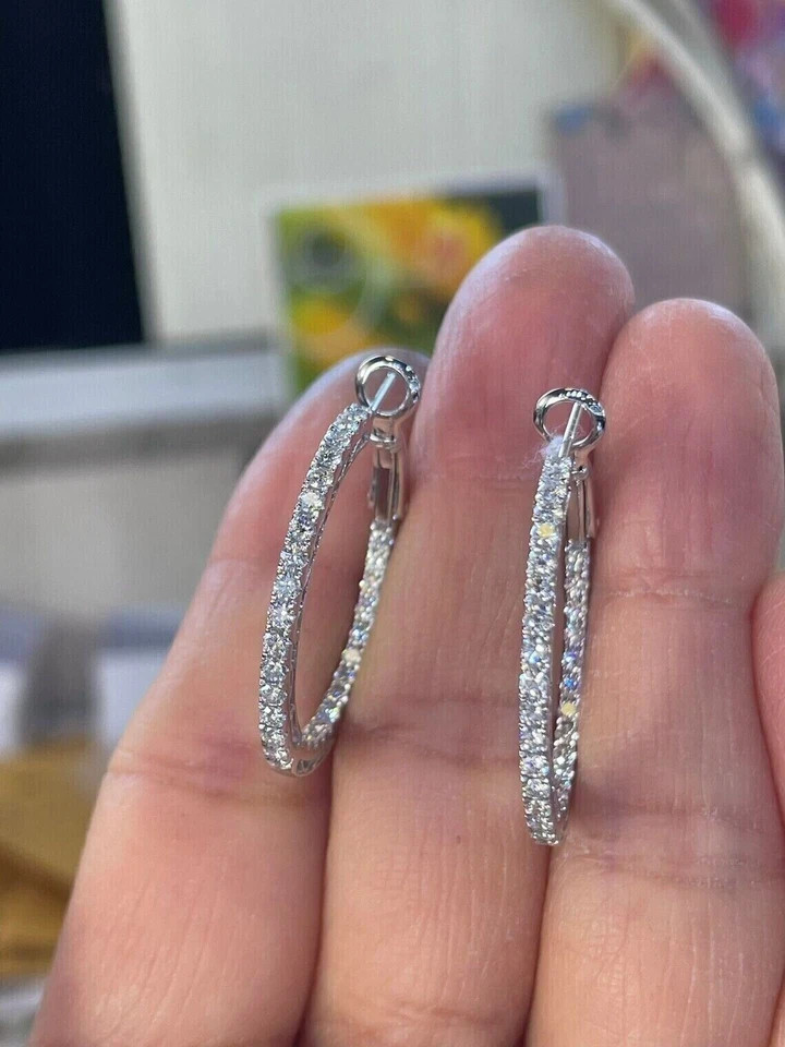 1.60Ct Round Lab Created Diamond Inside Out Hoop Earrings 14K White Gold Plated