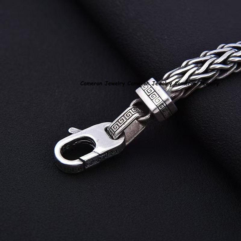 Pure S925 Sterling Silver Braided Wheat Bracelet With Blue Sapphire 7.1-8.7inch