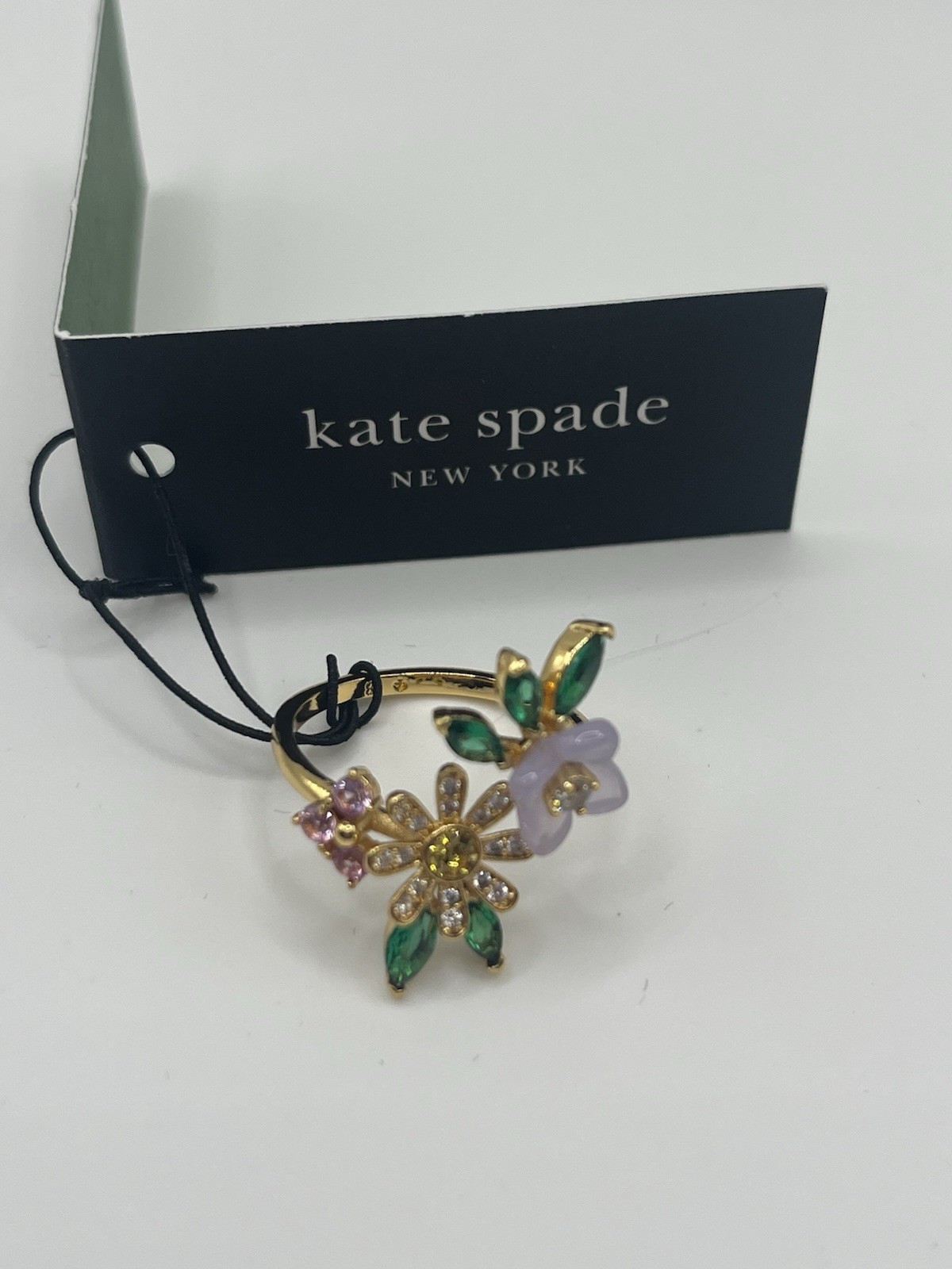 Kate Spade Bursting Blooms Ring NWT Gold Tone Crystal Floral Size 8 KK493