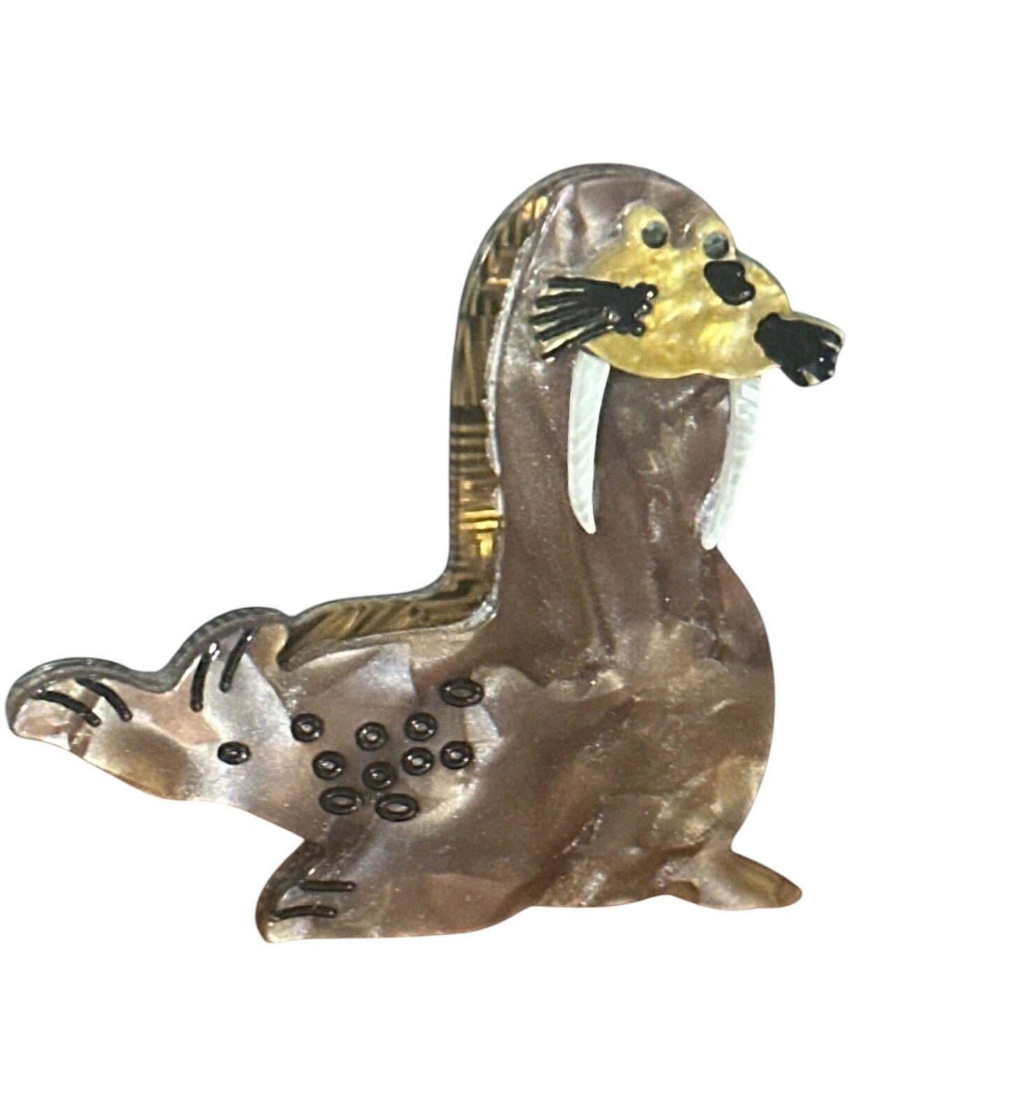 Pin/Brooch WALRUS- brown gold white black- acrylic -pretty detail