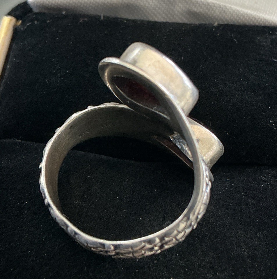 925 Sterling Silver Red Garnet Stone Cocktail Bypass Ring From India Sz5 5.2 G