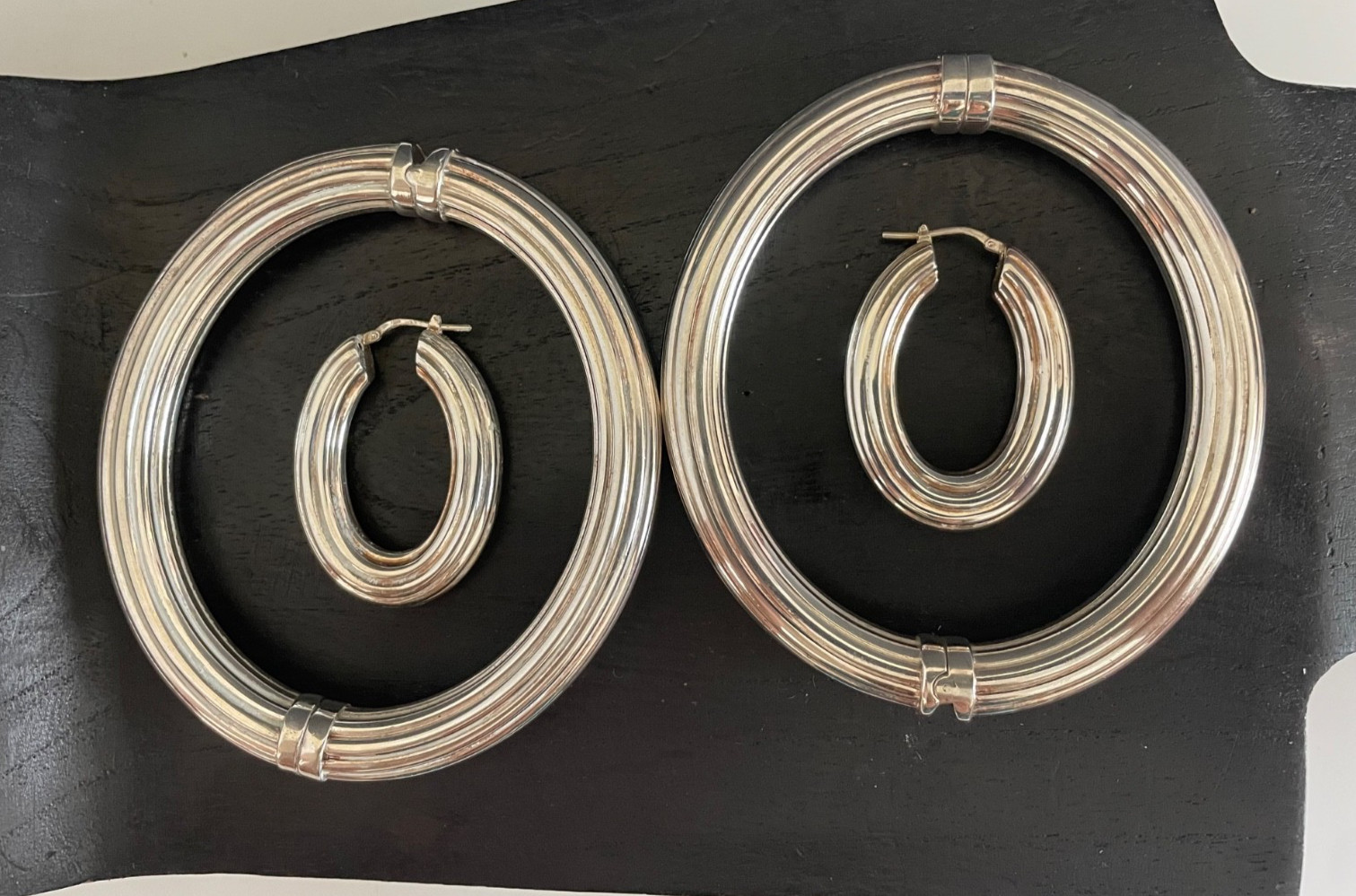 Milor Italy Sterling Silver Set 2 Ribbed Hinged Bangle Bracelets Pair Earrings