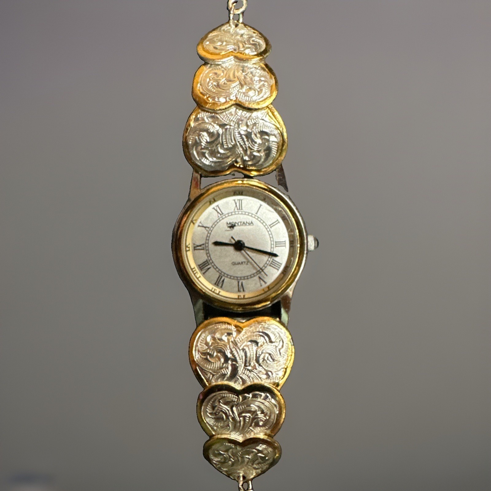Montana Silversmiths Watch Gold Silver Plate Triple Heart Bracelet Needs Battery