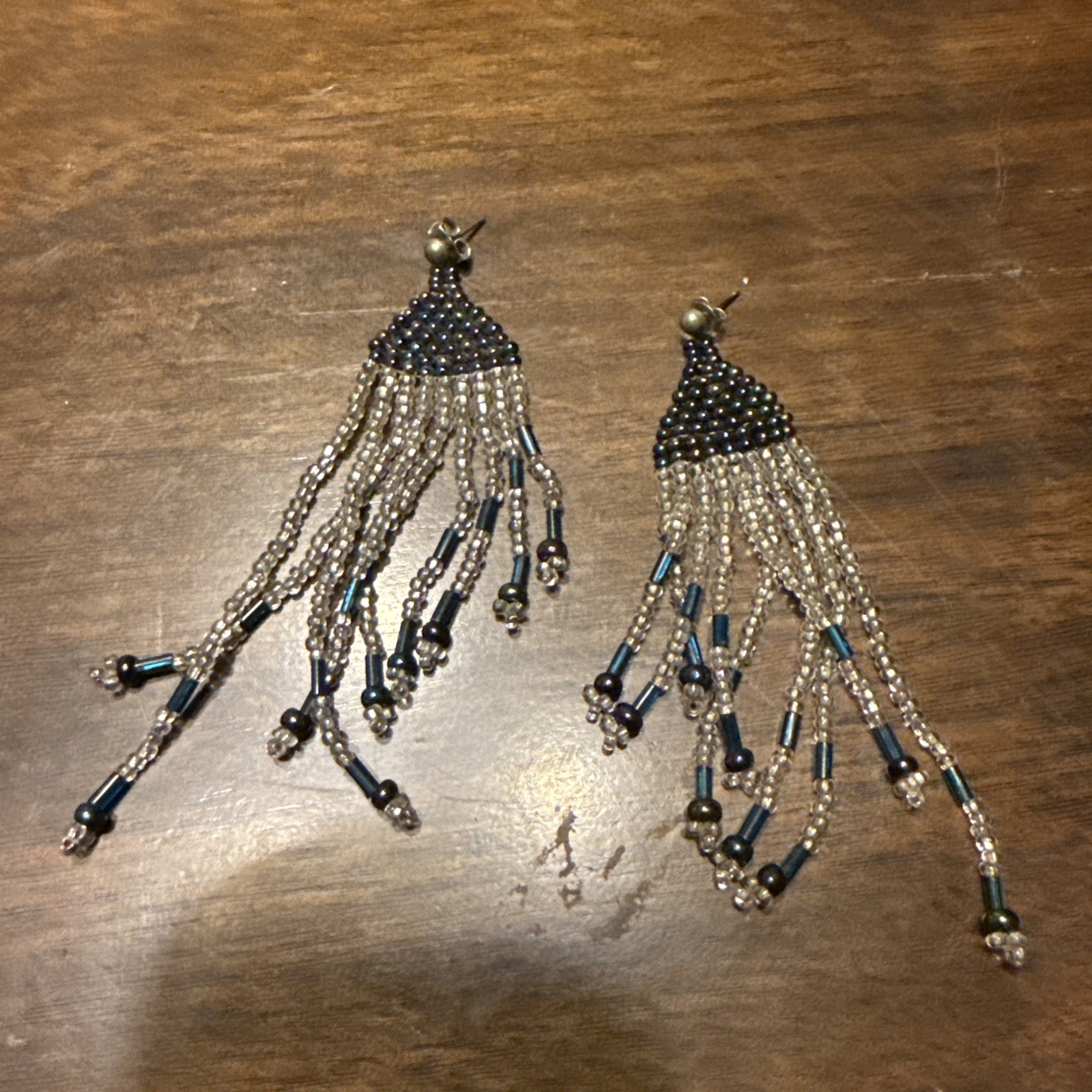 Southwestern Diamond Hand Beaded OpaqueTassel Dangle Earrings