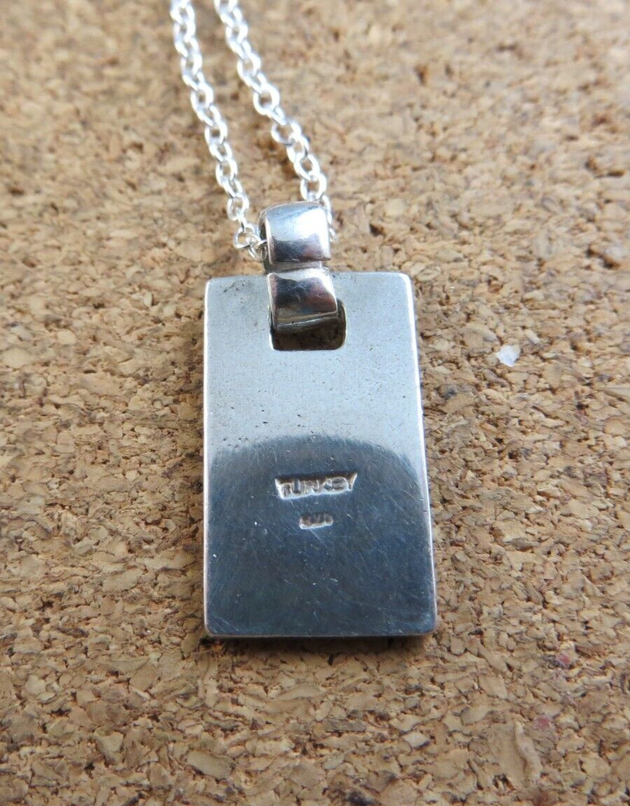 Vintage Sterling Silver Rectangular 1″ Bar Pendant Chain Necklace #128