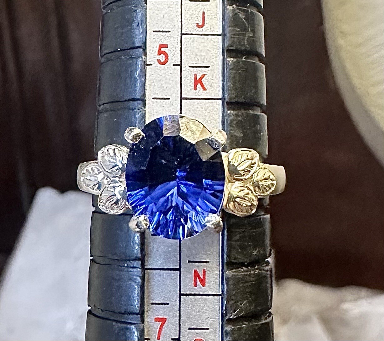 Lovely Deep Blue Lab Created Sapphire 925 Sterling Silver Leaf Detail Ring Sz 6