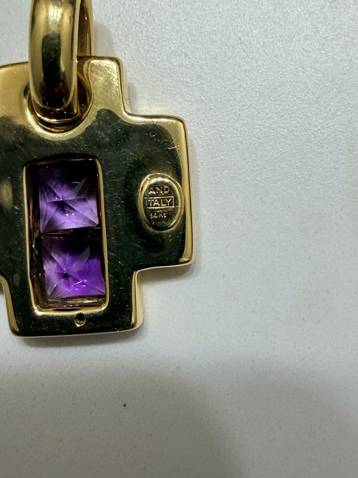 Amethyst Yellow Gold Puffy Cross 14k 3.29 Grams From AND ITALY