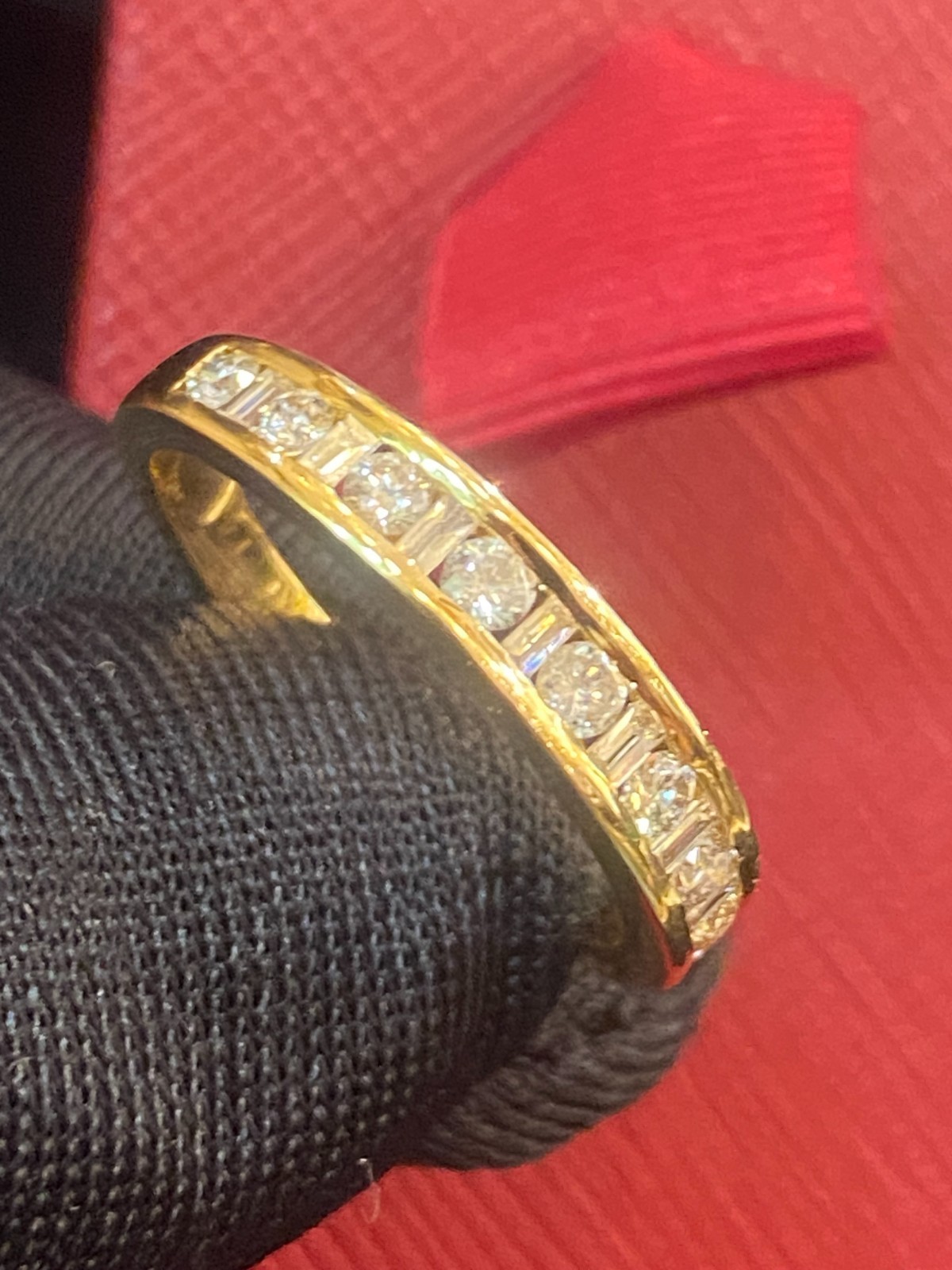 Pave 0.49 TCW Round Baguette Cut Natural Diamonds Anniversary Band Ring 18K Gold
