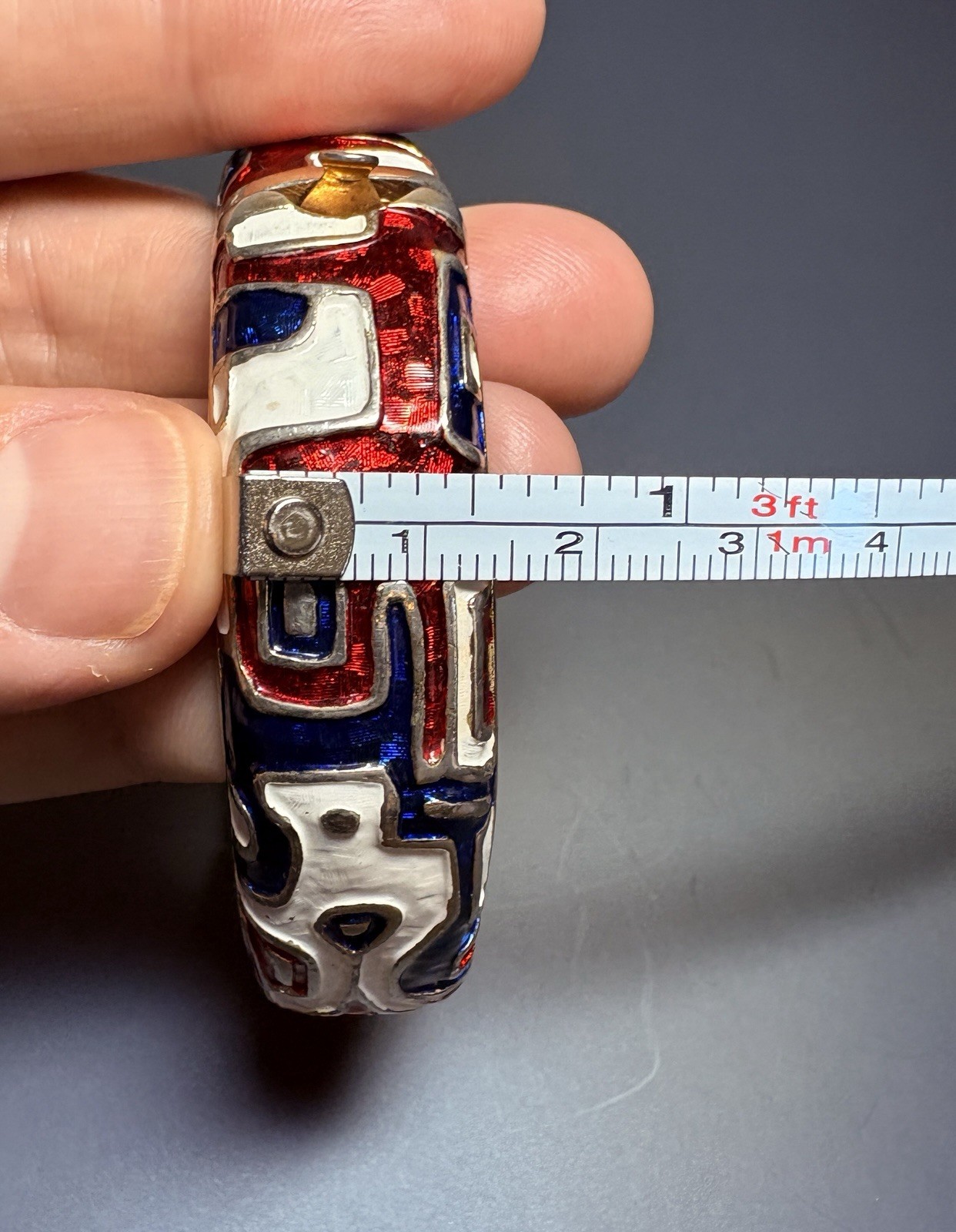 Vintage Marcel Boucher Red White Blue Enamel Hinged Bangle Bracelet Patriotic