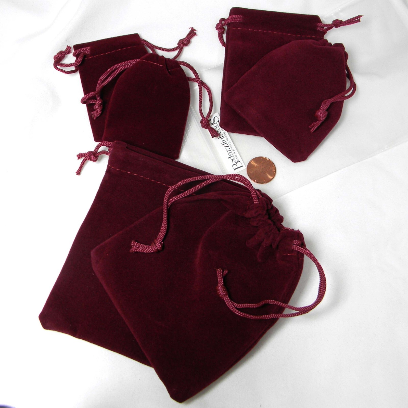 10 Soft Velvet Dark Burgundy Red Small – Big Jewelry Drawstring Gift Pouches