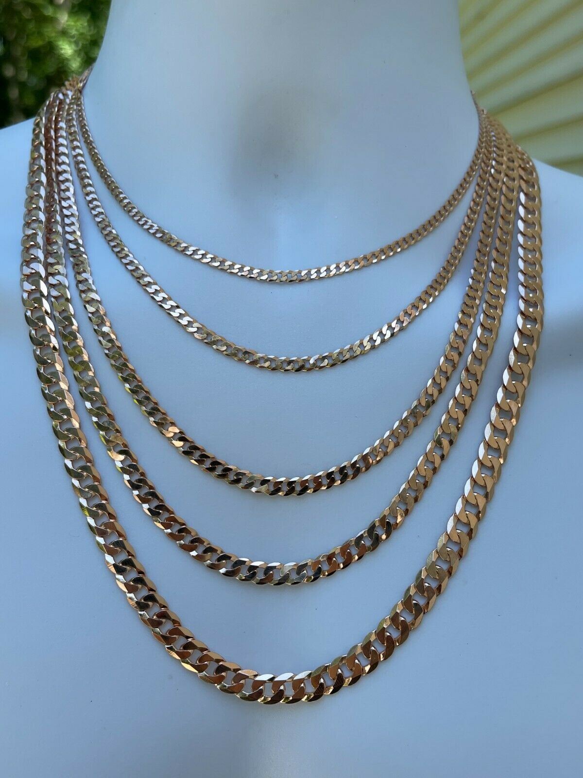 14k Rose Gold Plated REAL Solid 925 Silver Flat Cuban Link Chain Necklace 3-8mm