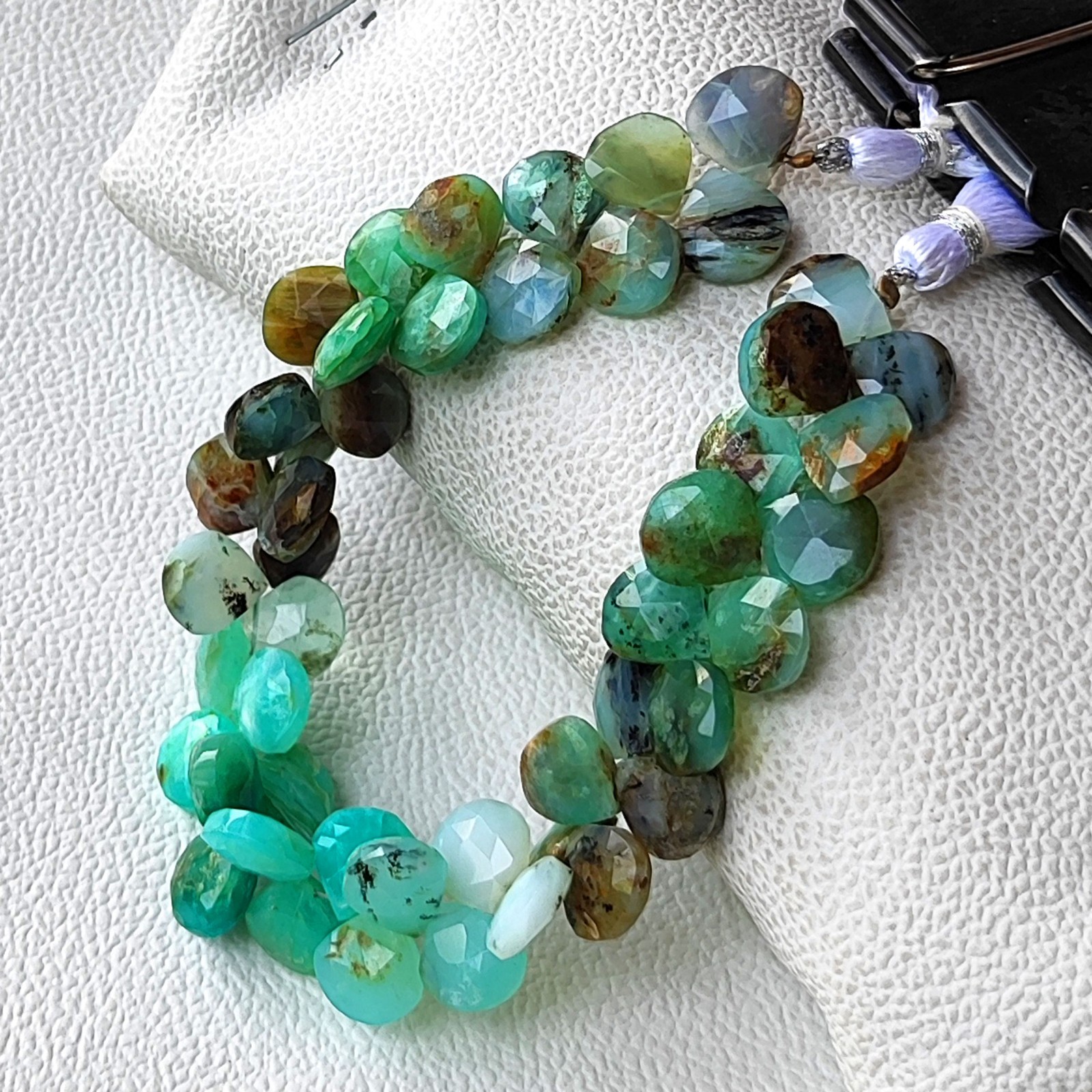 Natural Peruvian Opal Heart Faceted Gems Briolette Beads 11 mm 8 Inch Strand