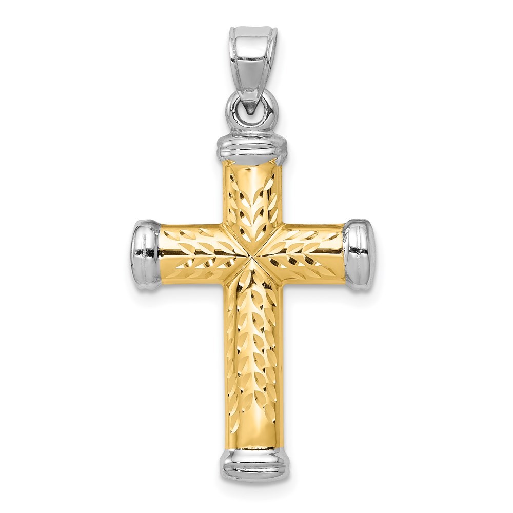 14K Two-tone Gold and White Rhodium Diamond-cut Reversible Cross Pendant 1.21gm
