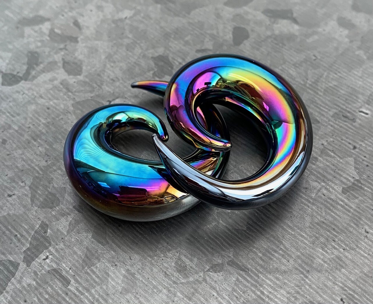PAIR Black Lucifer Glass Spiral Tapers Expanders Plugs Gauges Body Jewelry