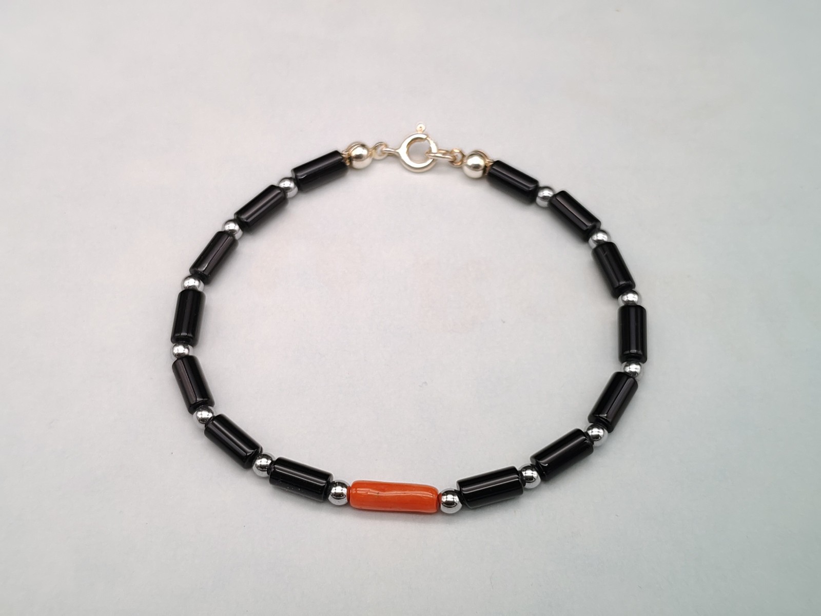 Men Women Black Onyx Real Coral Red Silver White 925 Bracelet