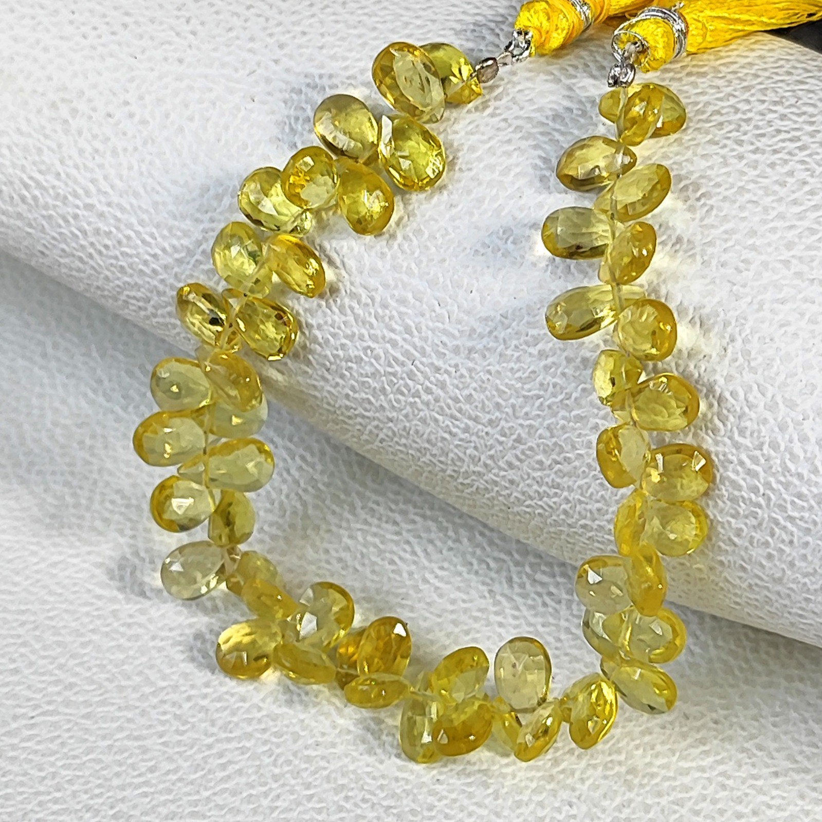Brazil Lemon Quartz Faceted Pear Briolette Strand 10x7mm Natural Gemstone 7″