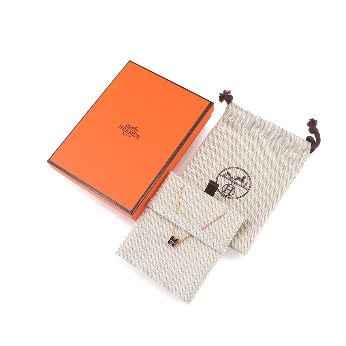 HERMES Mini Pop H Chain Necklace Black Gold Accessory 90330200