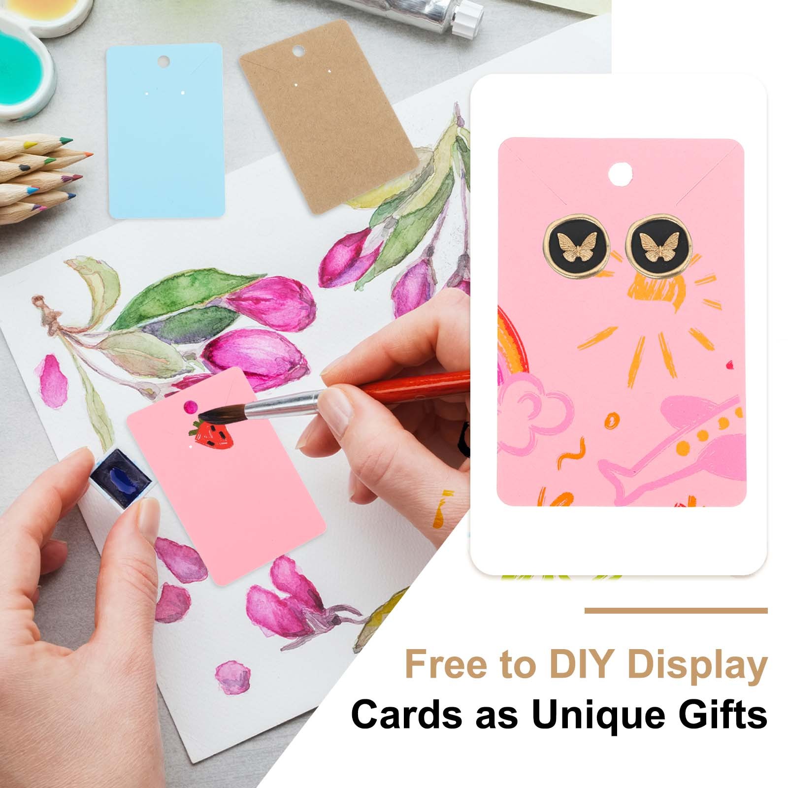 100 Pcs Earring Display Cards with Packaging (Light Pink, 3.5 x 2.4 Inches)