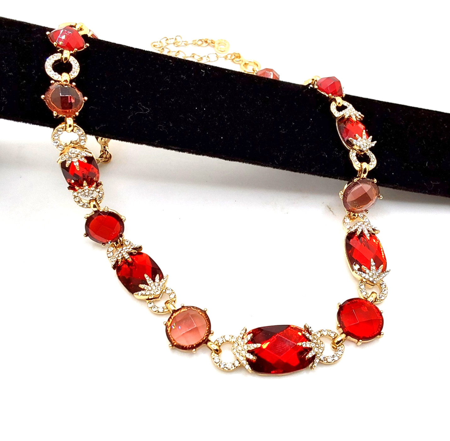 Anne Klein Beautiful Elegant Pave Siam Stone Collar Necklace