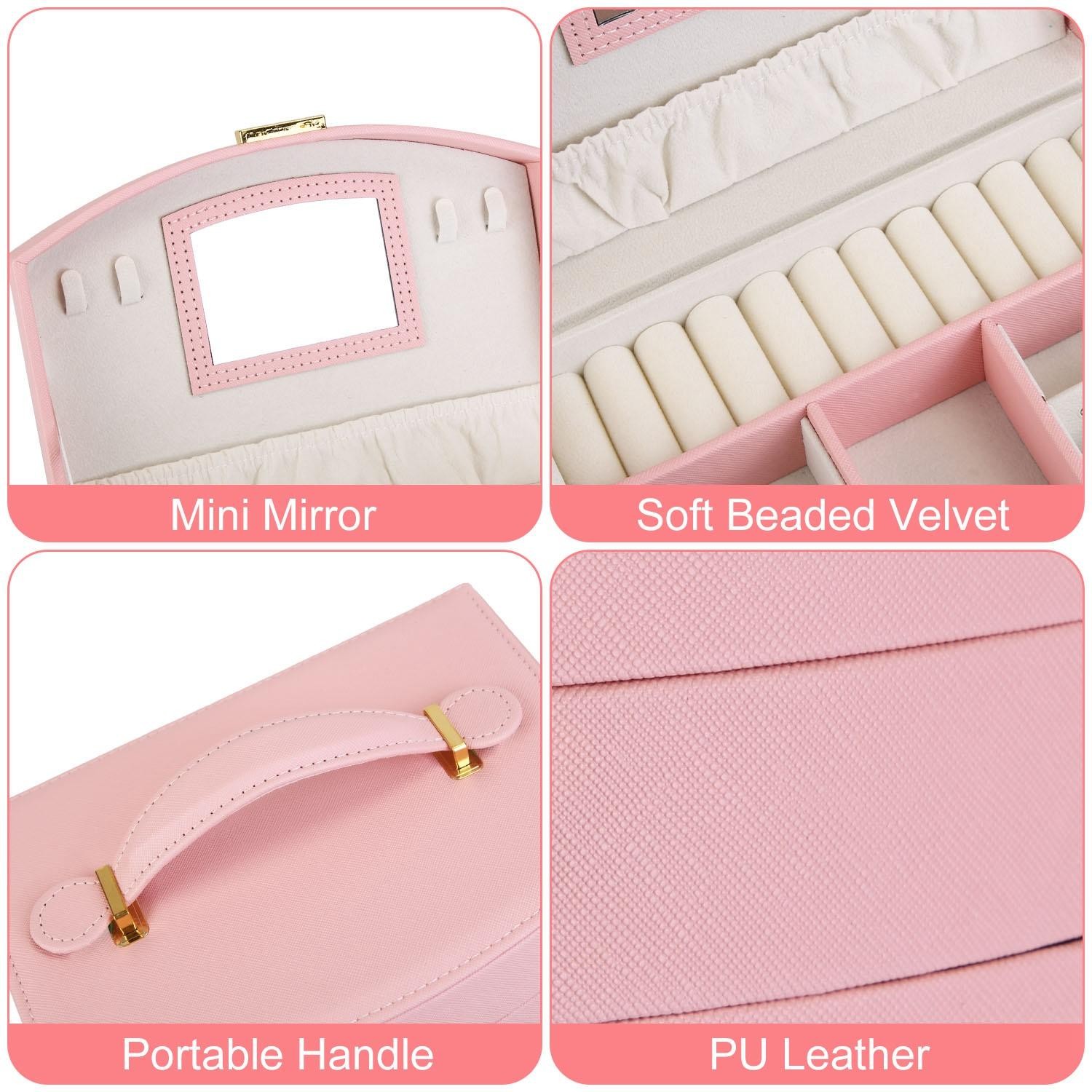 2-Layer Jewelry Box f/ Women Girls Lockable Lear Organizer Travel Case f/ Rings