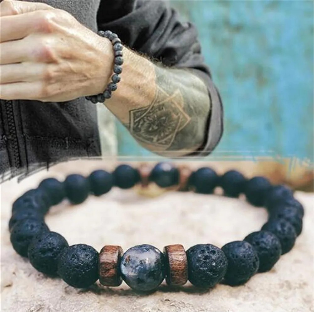 Volcanic Lava Stone Bracelet Men Women Natural Beads Buddha Charm Jewelry Gift