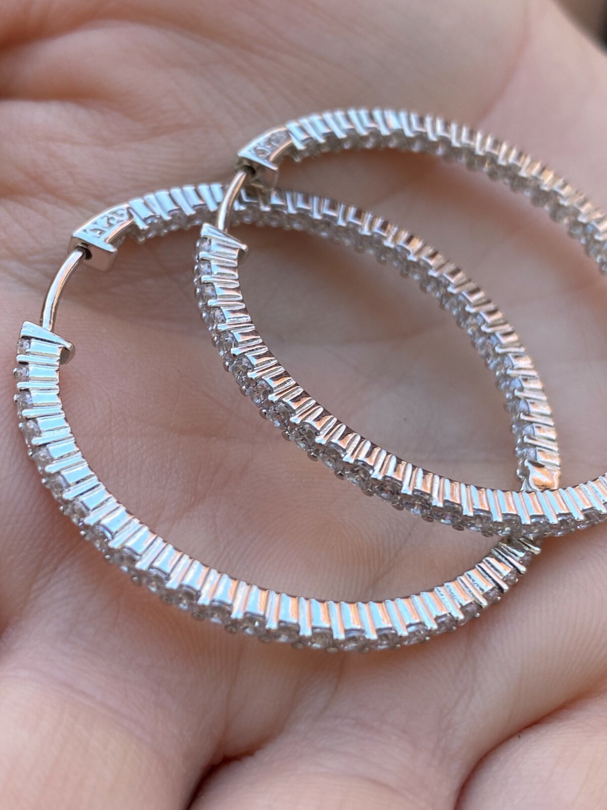 Solid 925 Sterling Silver Big Endless Hoops Earrings 1.5″ 39mm 1ct TW CZ