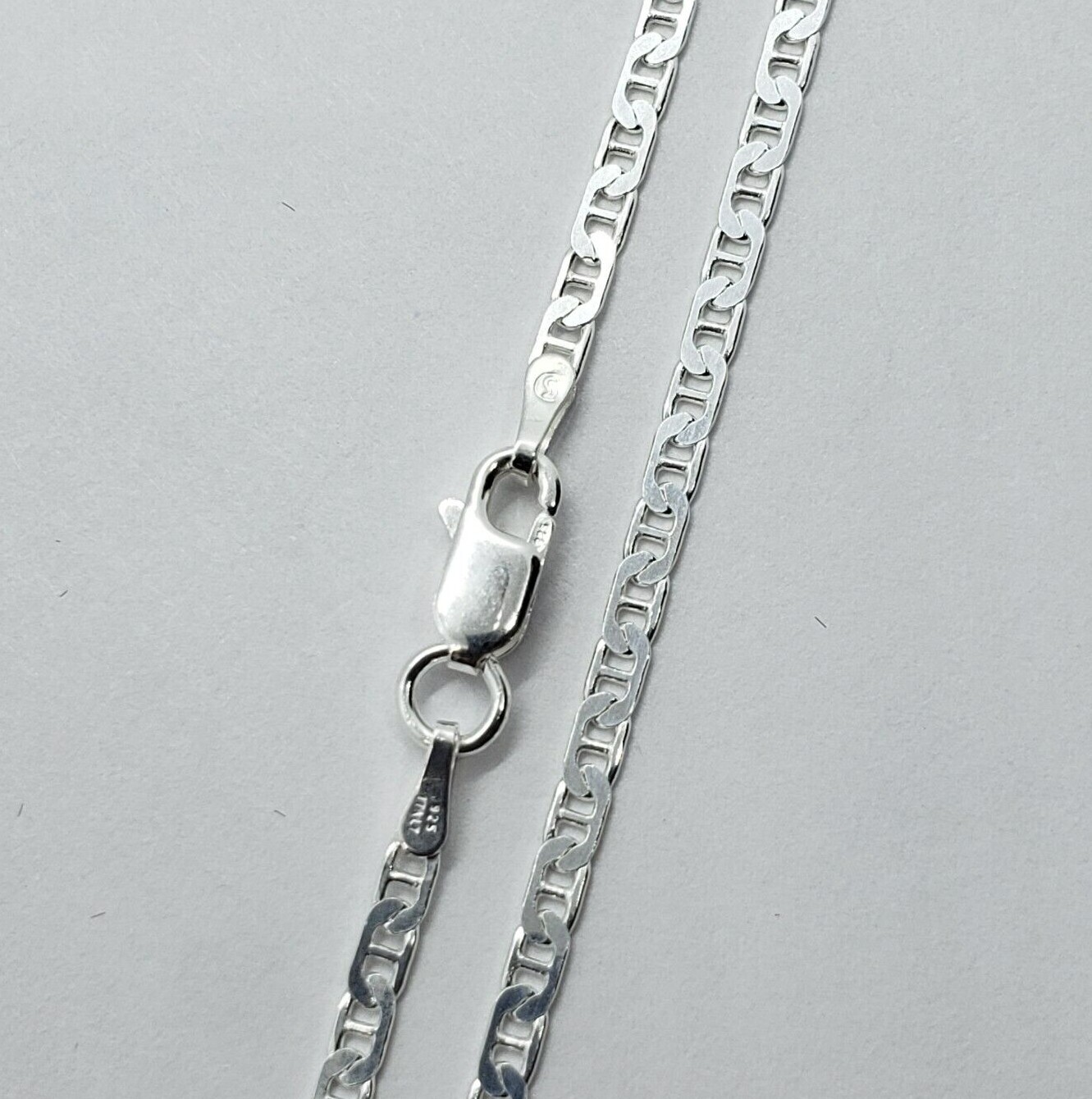 925 Sterling Solid Silver Italy Flat Mariner Link Chain Necklace Bracelet 3.7mm