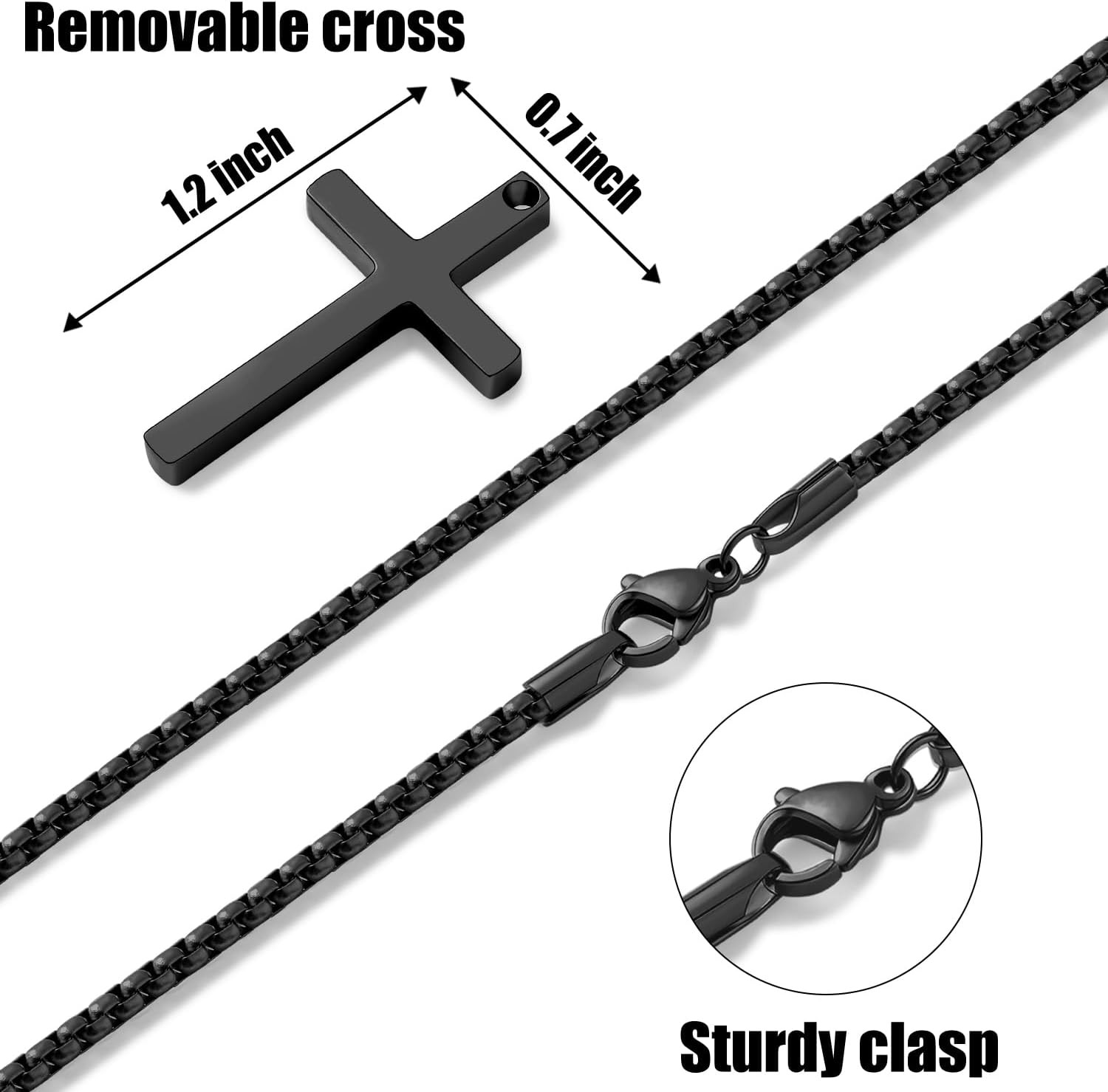 Fiusem Cross Necklace for Men, Silver/Gold/Black Mens 20.0 Inches