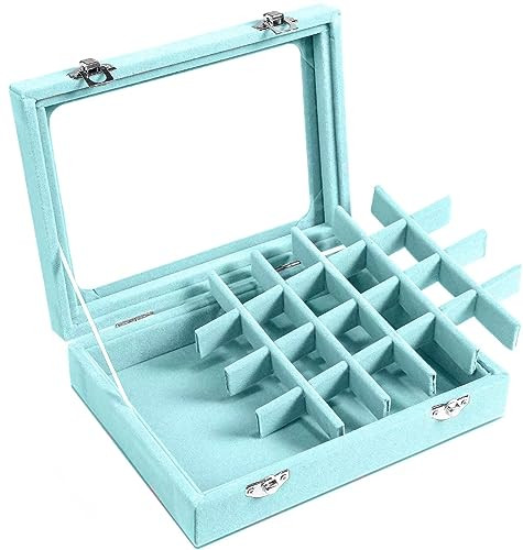 Jewelry Box 24 Grid Velvet Earrings Holder Tray Detachable Earring Case