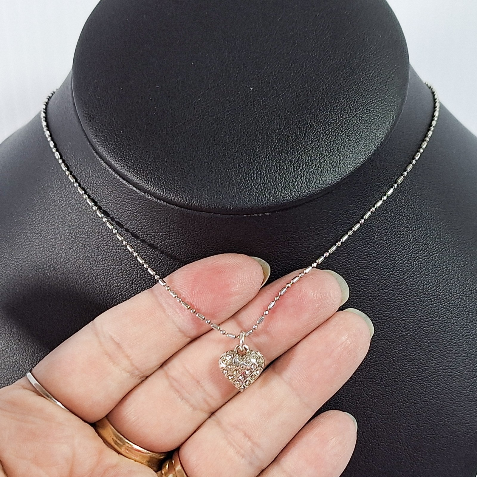 BRIGHTON PETITE CRYSTAL HEART NECKLACE ON BAR AND BALL BEAD CHAIN SILVER