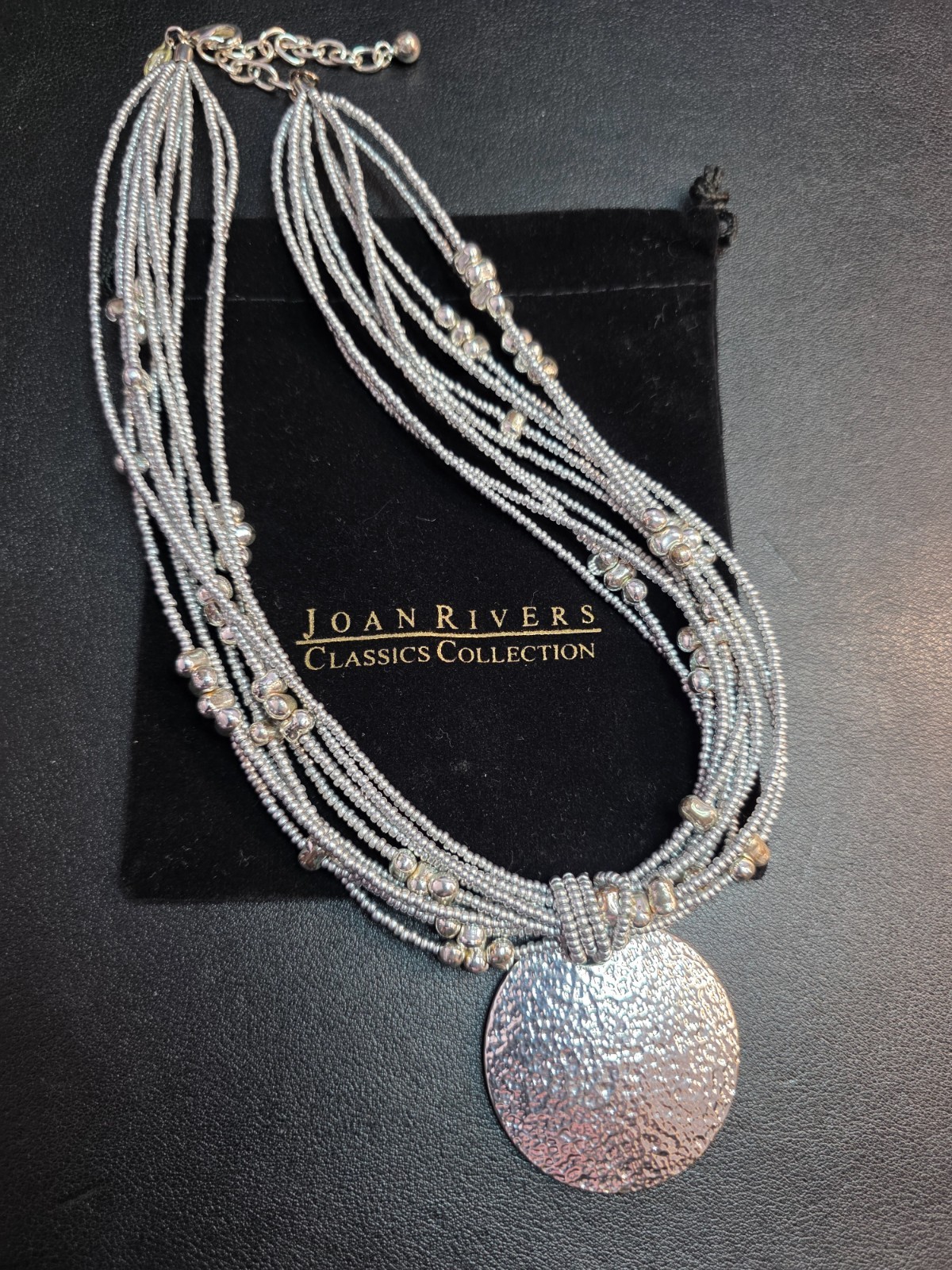 Joan Rivers Silver Medallion with Multi Strand Silver Seed Bead Necklace 21 Inch