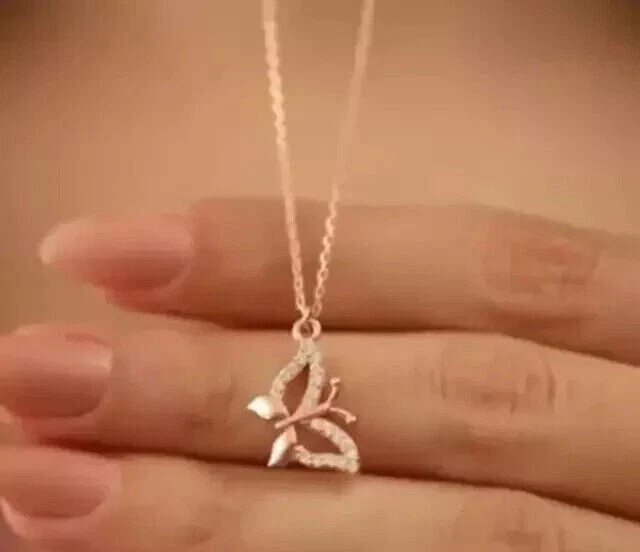 Round Cut Simulated 14k Rose Gold Plated Women’s Stunning Butterfly Pendant