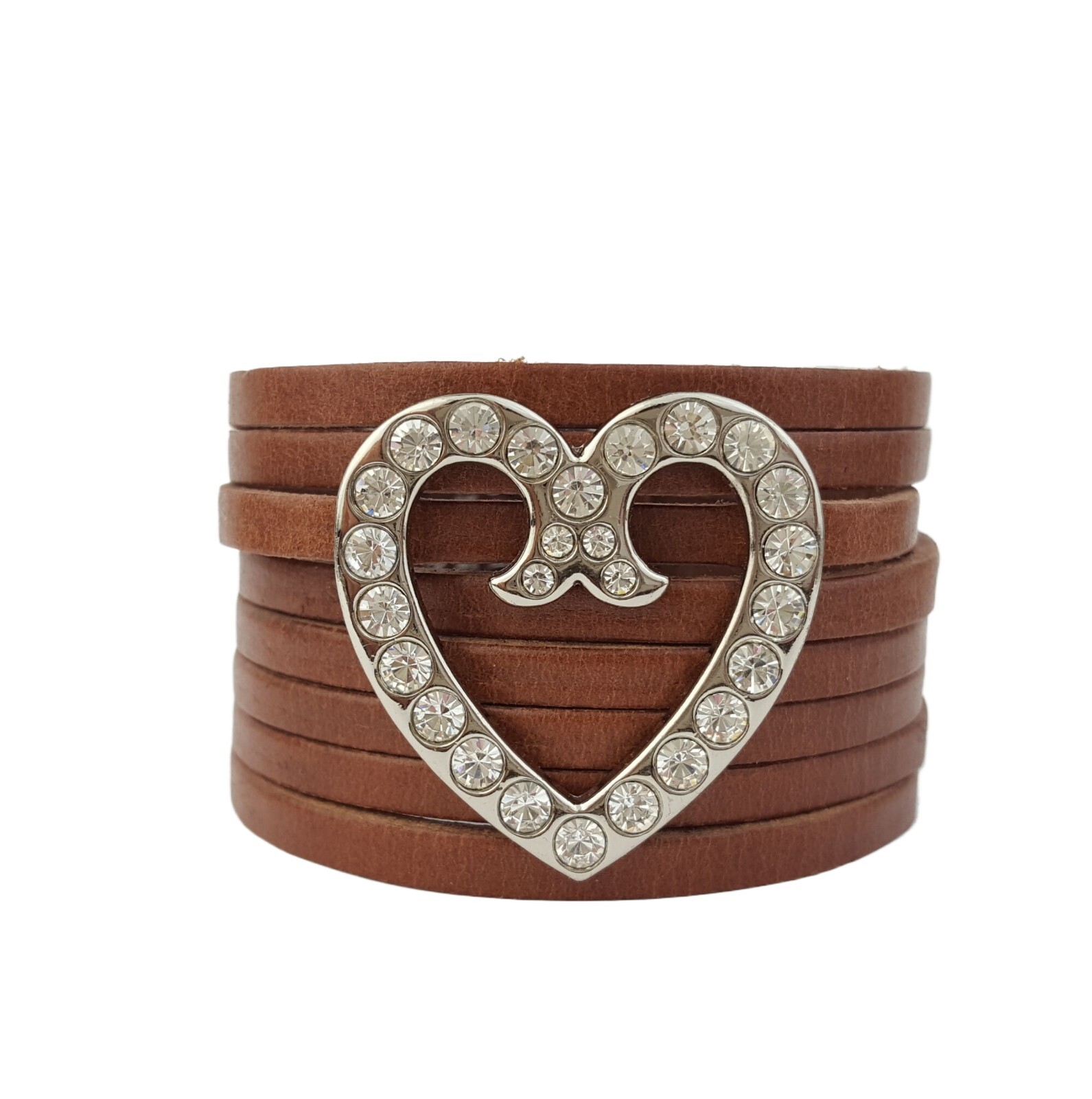 Bracelet: Genuine Leather Cuff w. Crystal Heart Concho