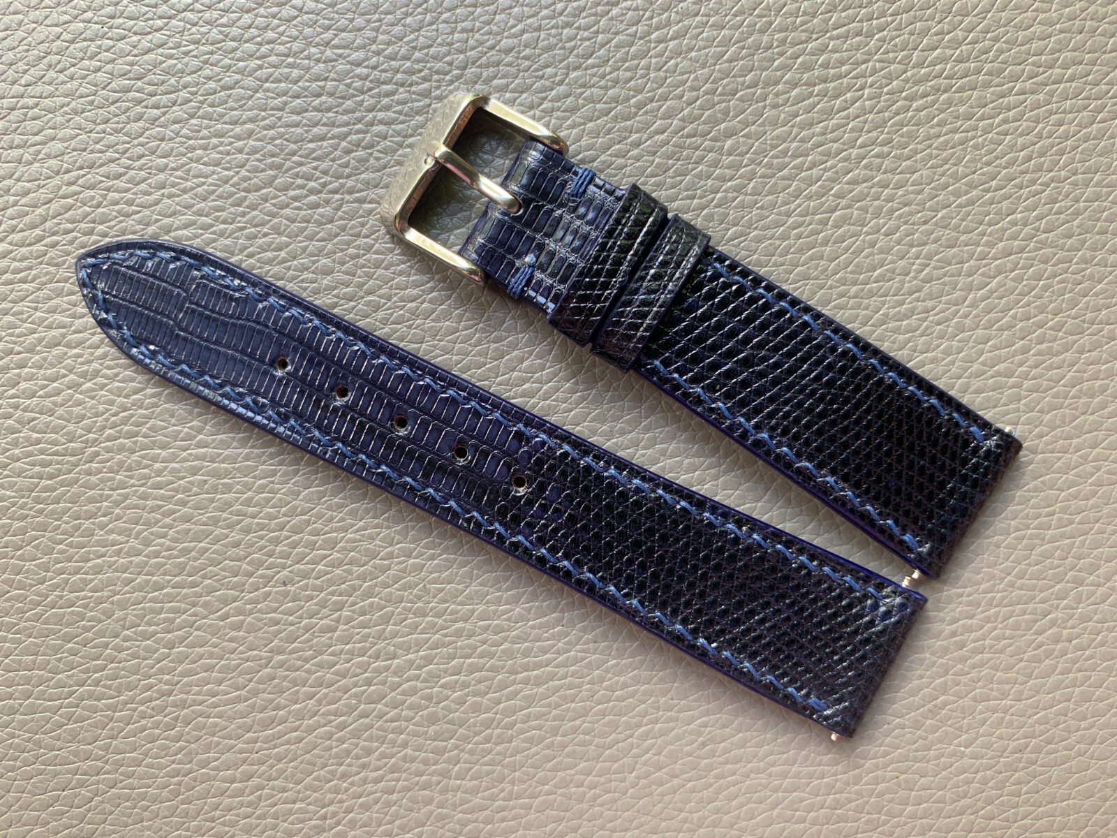 Navy Blue Genuine Lizard skin leather watch strap band Custom Sizes 10mm to 26mm