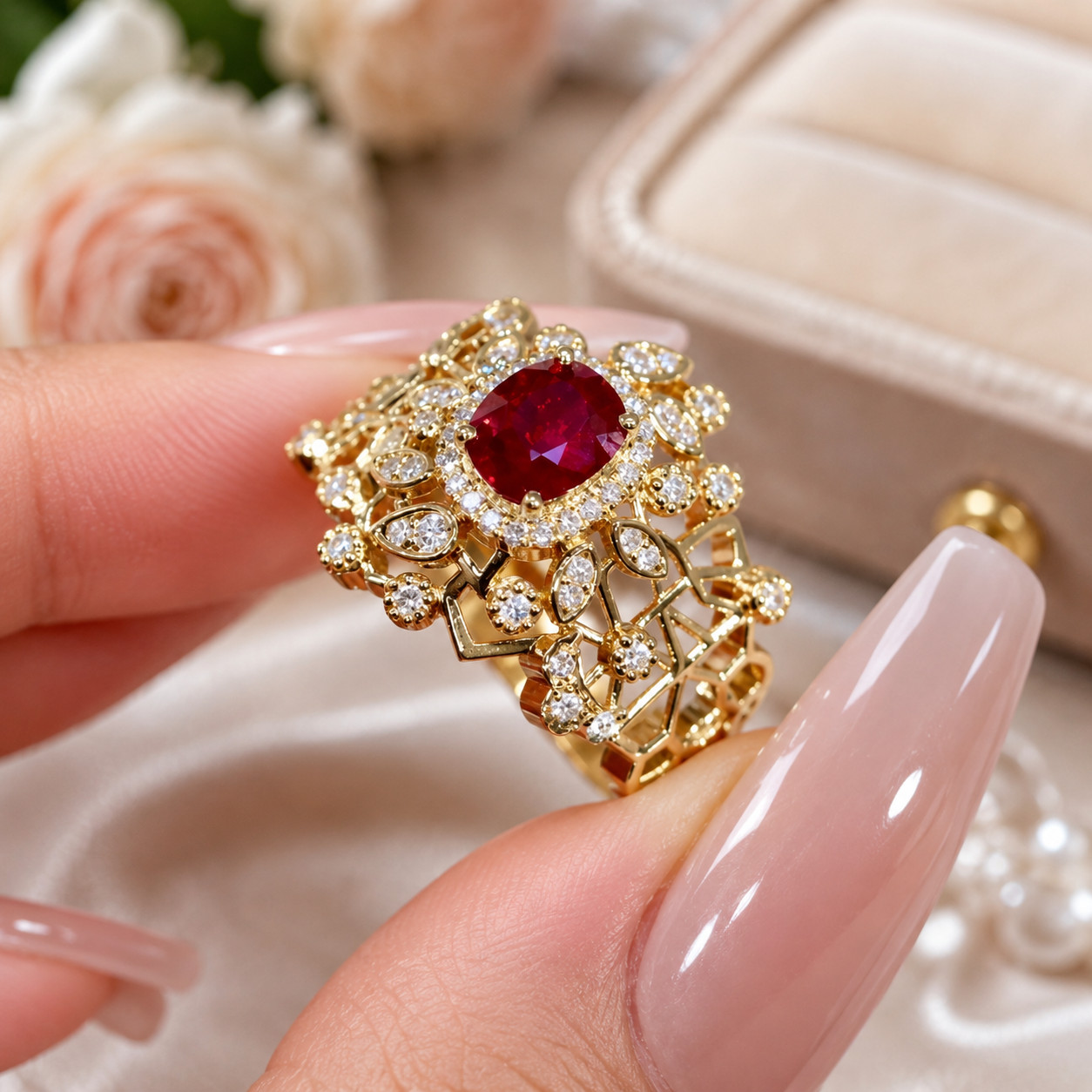 2.60 Ct Natural Ruby & Diamond Wedding Gift Ring 14K Yellow Gold 7 (Import Free)