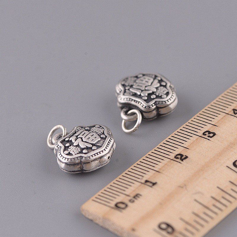 Small S999 Fine Silver Retro Ruyi Pendant with Fu Character Pattern