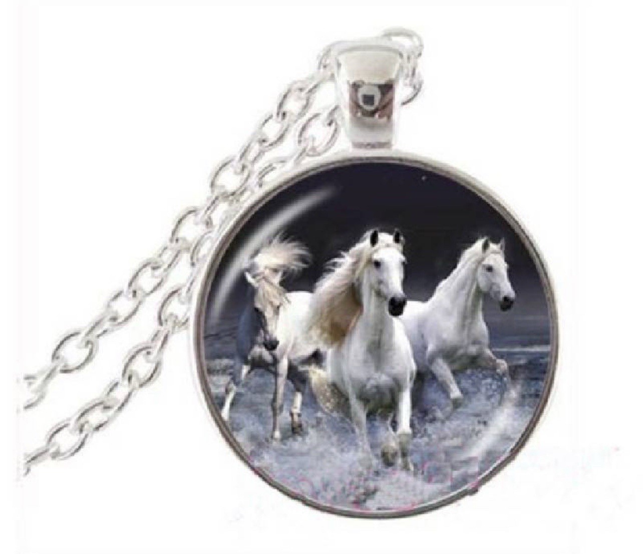 Running White Horses 20″ Silver Necklace Lobster Claw Lock. Makes A Cute Gift.