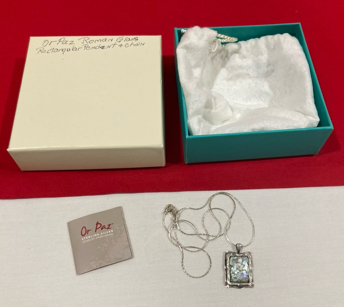 NEW OR PAZ PZ ISRAEL Sterling Silver 925 ROMAN GLASS Pendant 20″ Necklace W/BOX