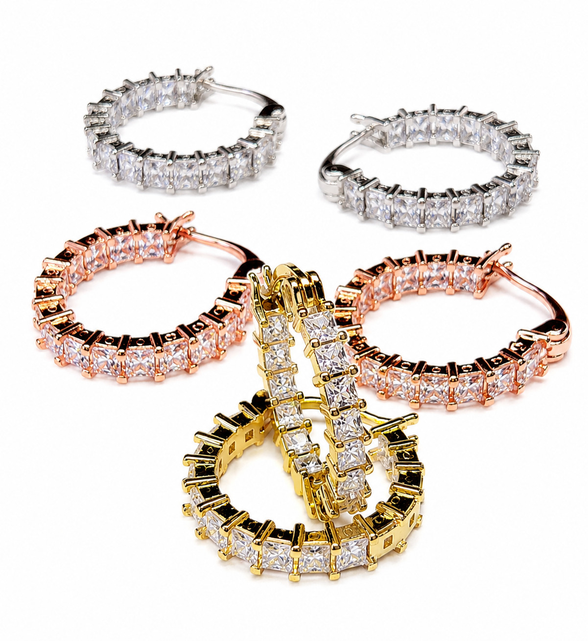 Gold Plated Hoop Earrings With Cubic Zirconia Unisex Hip Hop Jewelry Women, Men