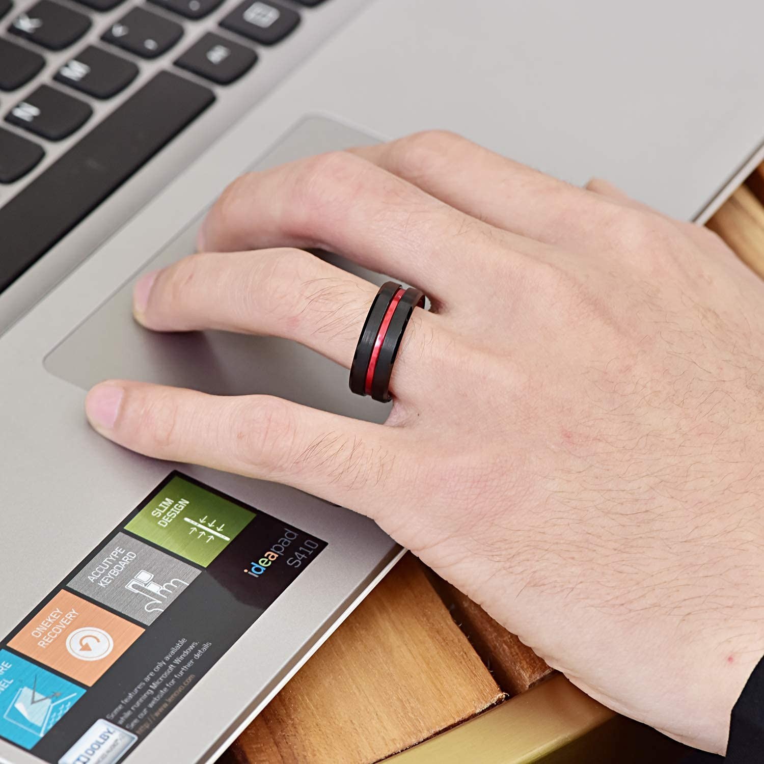 Men’s 8mm Tungsten Wedding Band Ring – Black Red/Blue/Rose Gold, Matte Finish, B
