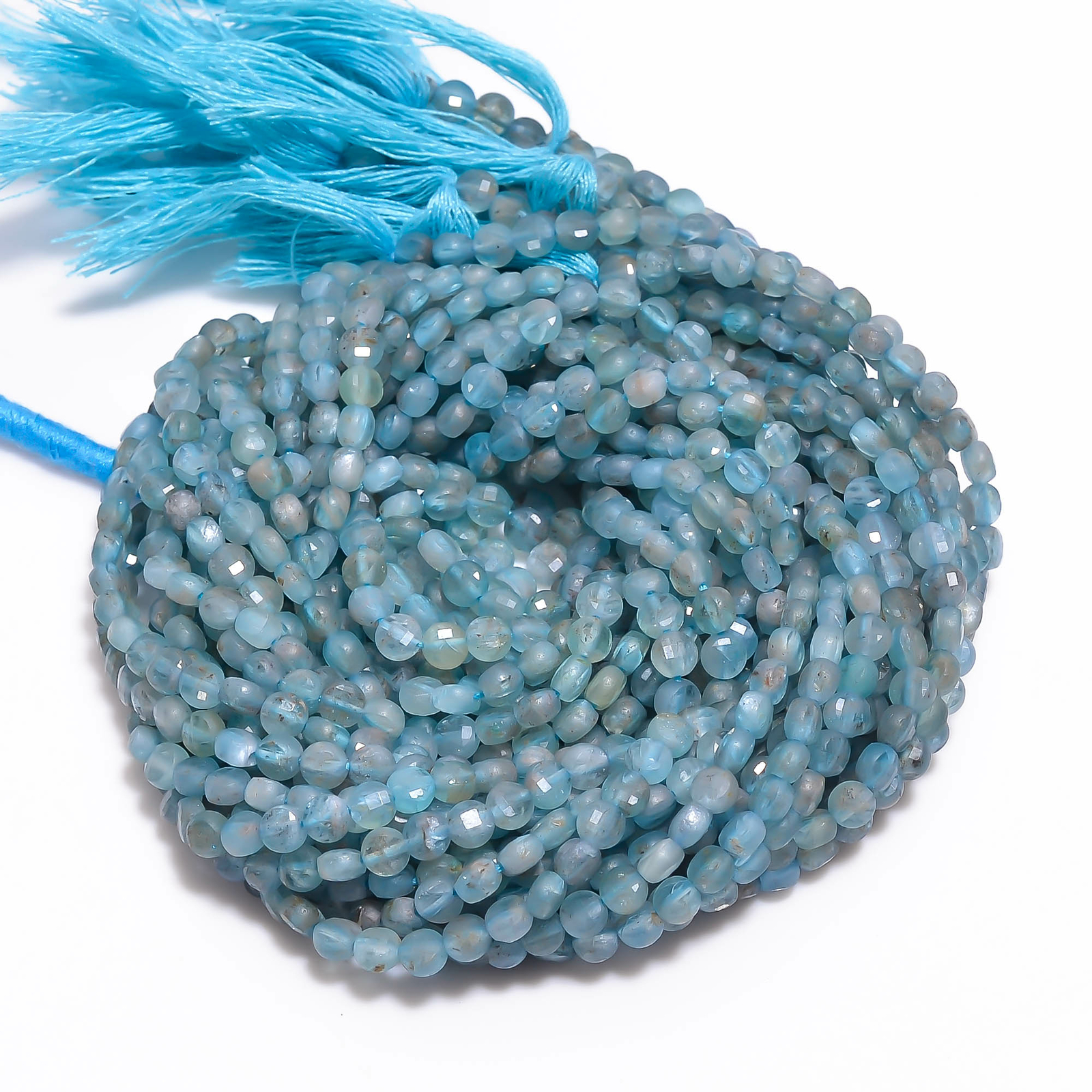 Natural Multi Apatite Gemstone Coin Shape Faceted Beads 4X4 mm Strand 13″ EB-161