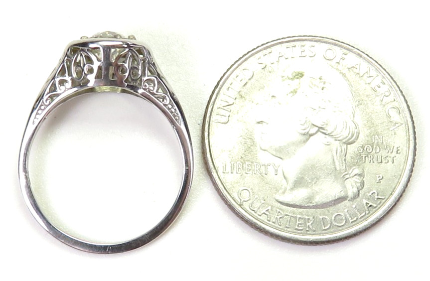 Antique Art Deco Diamond Engagement 18K White Gold Ring Size 6.5 UK-M1/2 EGL USA