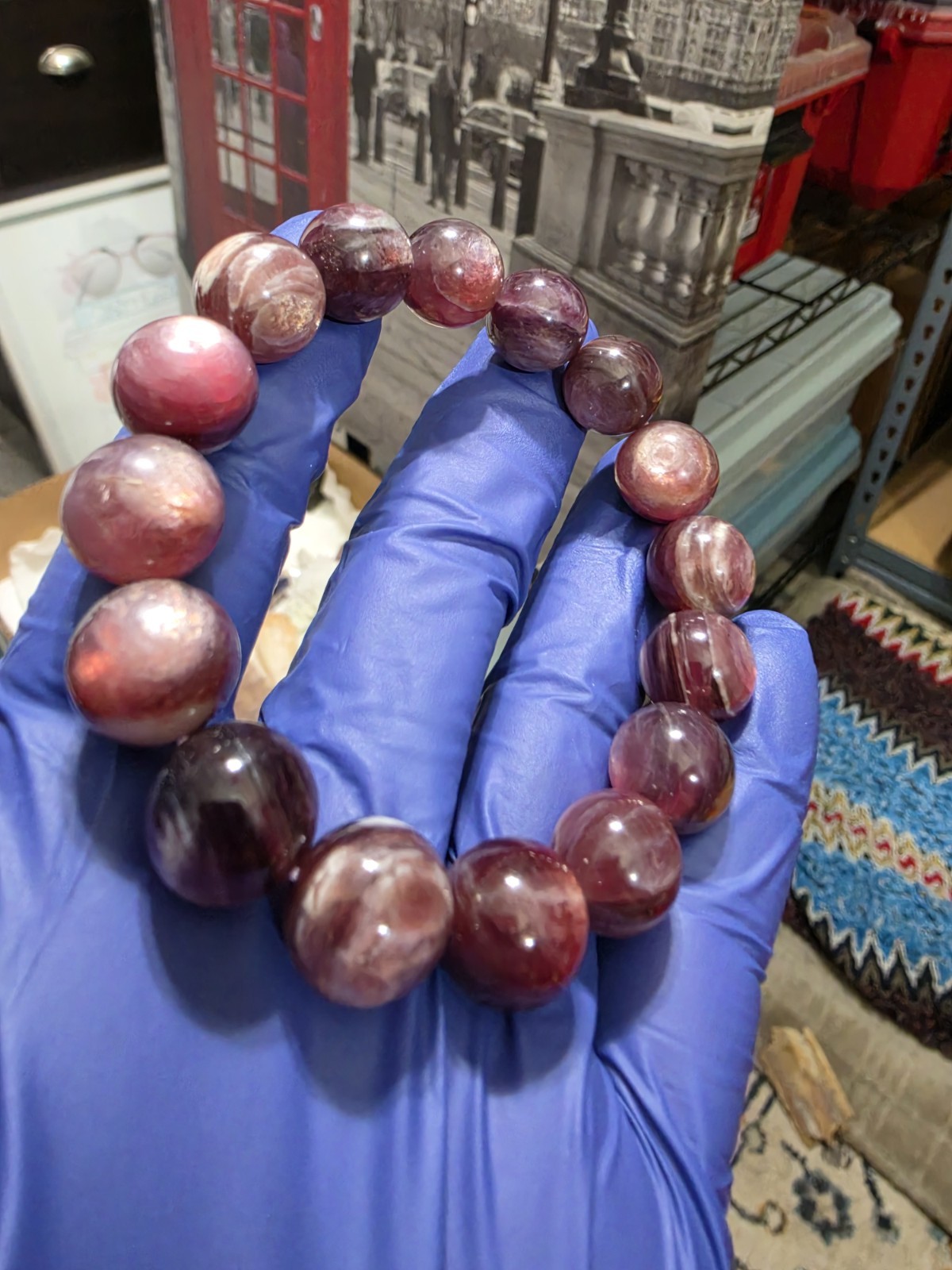 Purple Mica Crystal Quartz Crystal Stretch Bracelet 12.7mm Lepidolite