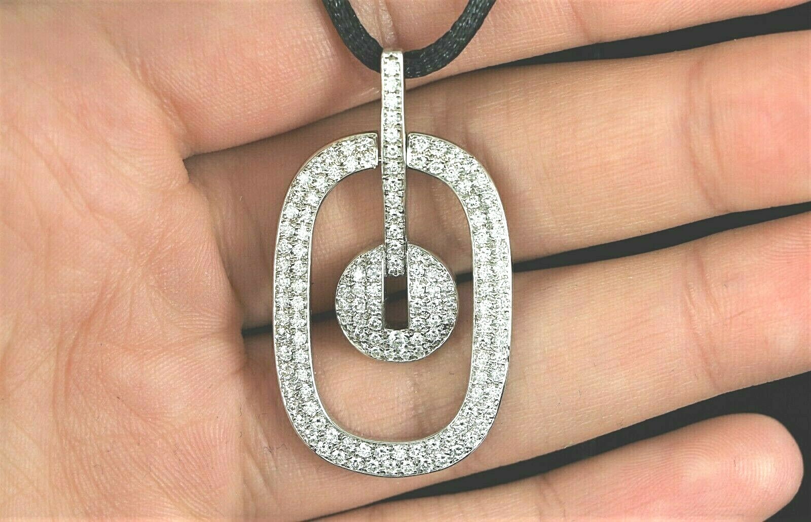$6,550 18K White Gold 2.00ct Pave Round Diamond Dangle Pendant 18” Necklace