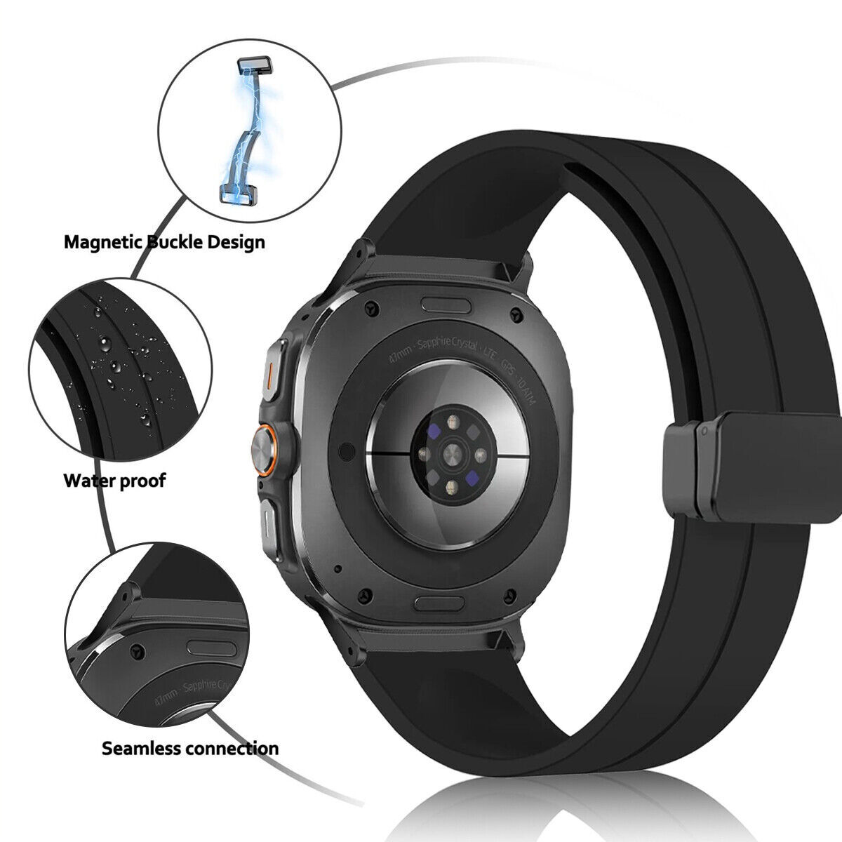 Metal Magnetic Buckle Strap For Samsung Galaxy Watch 7 Ultra 47mm Silicone Band