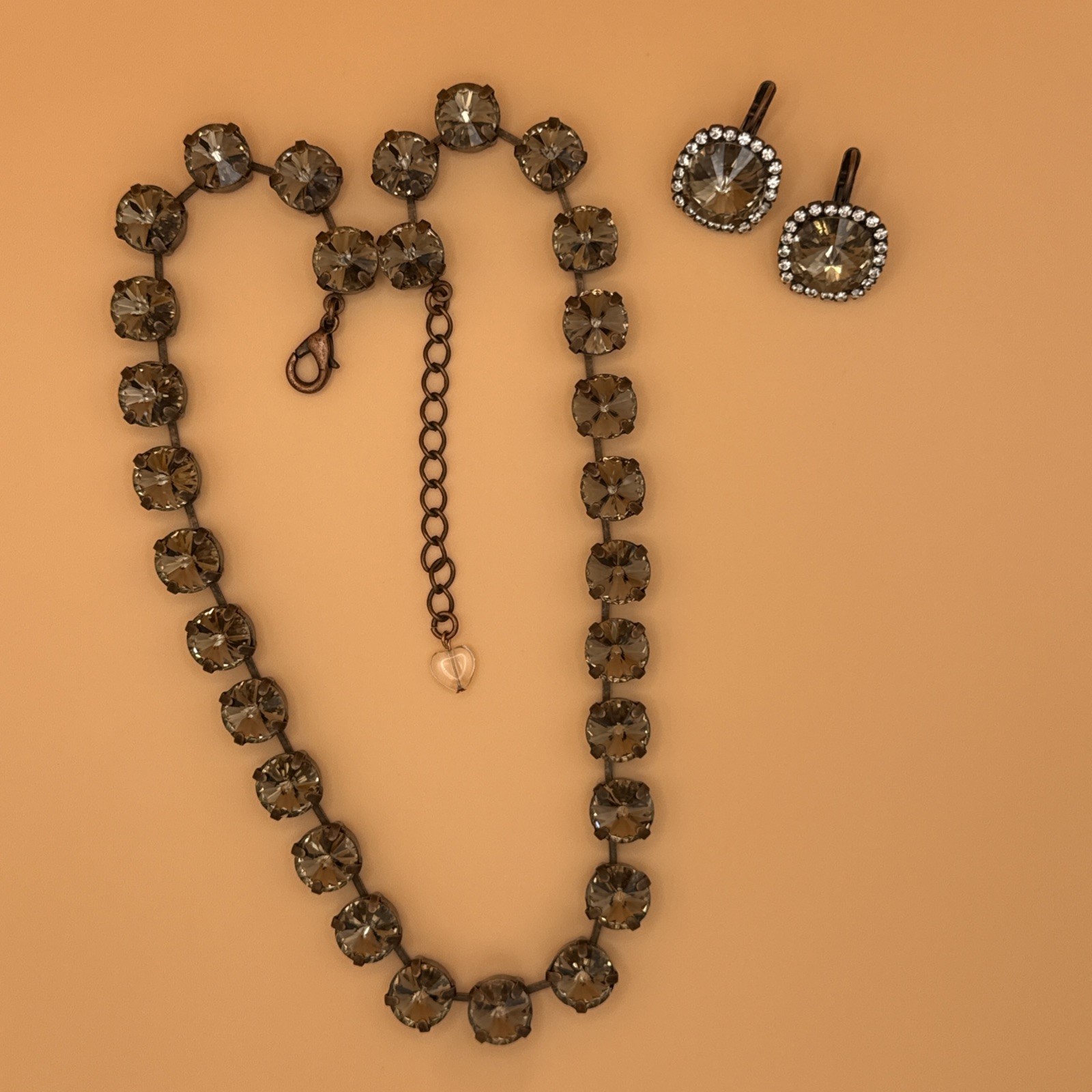 Sabika Choker Necklace Drop Earring Set Light Colorado Topaz Brown 10mm Crystal