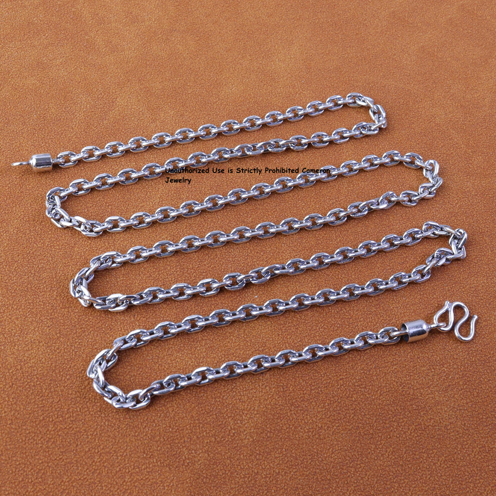 Pure S925 Sterling Silver Chain 4mm Cuboid Cable Link Necklace 26-27g 27.5inch