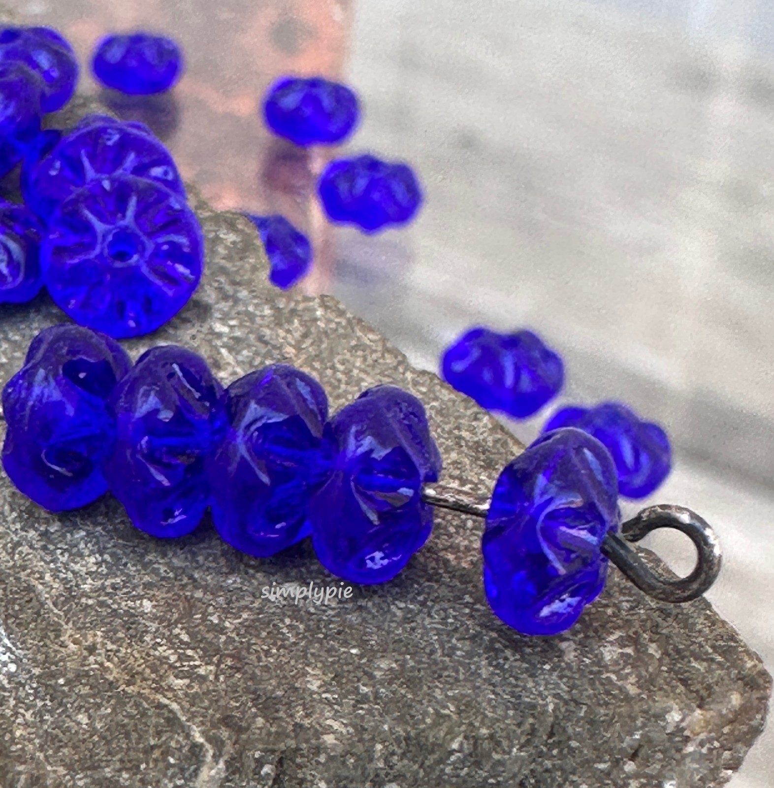 Vintage Cobalt Rippled Rondelle German Glass Beads 25 Pcs Spacer Glass Beads